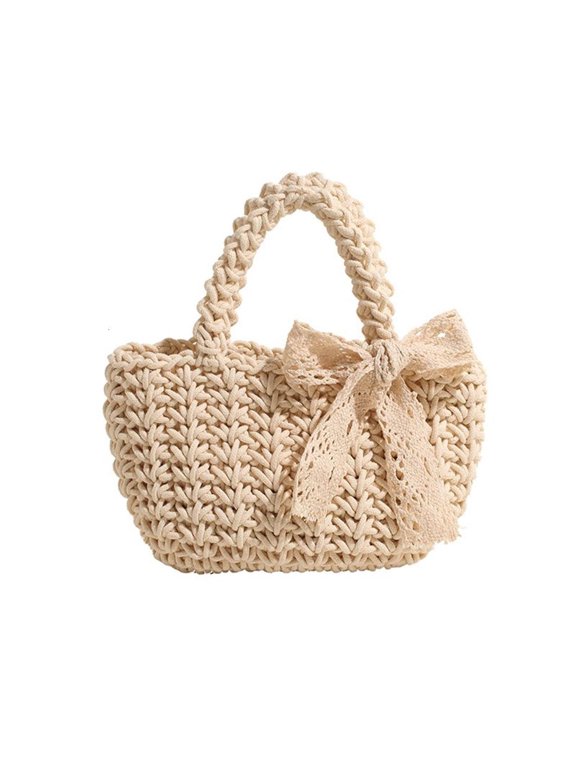 Summer Beach Bag Handwoven Straw Toted Bag Weaving Swim Shopping Travel Bag