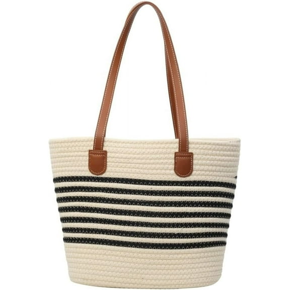 Summer Beach Bag for Women Stripes Woven Tote Bag Casual Classics Hand Shoulder Bags Hobo Bags with Large Capacity