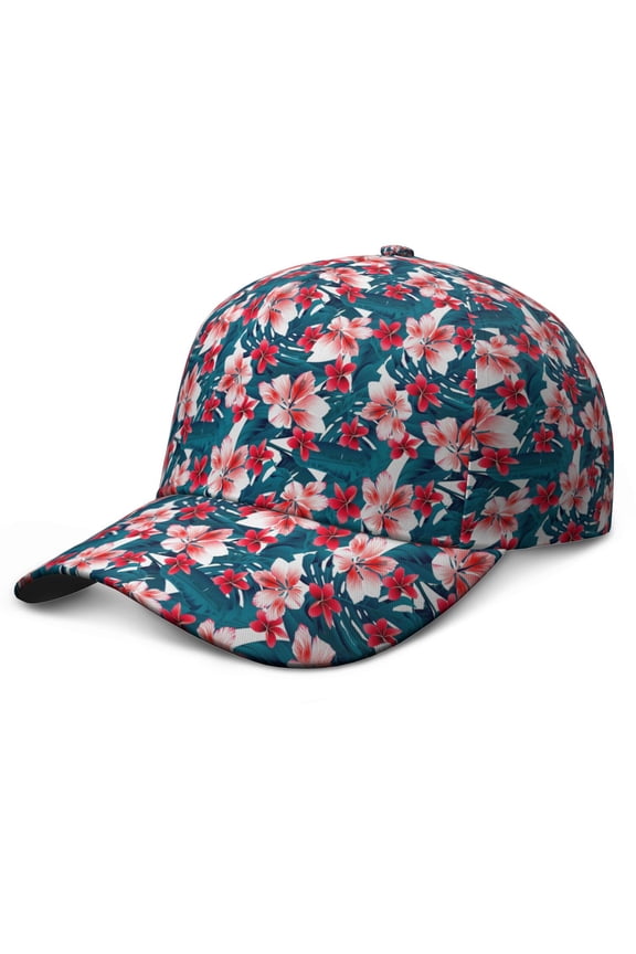 Summer Beach Baseball Cap, Lightweight Quick-Drying Dad Hat with Sweat Absorption, Palm Leaf and Exotic Flowers Pattern Adjustable Cap for Gifts and Casual Use