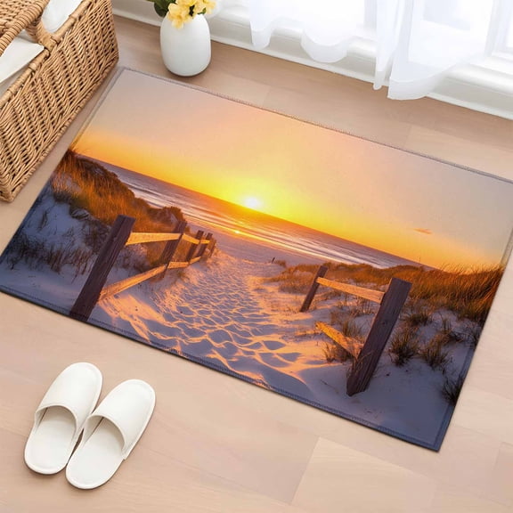 Summer Beach Bathroom Mats 2x3 FT, Non Slip Small Kitchen Mat, Sunset Nautical Ocean Sea Washable Soft Backed Front Door Throw Rugs Non-Shedding Indoor Outdoor Doormat for Entryway Sink
