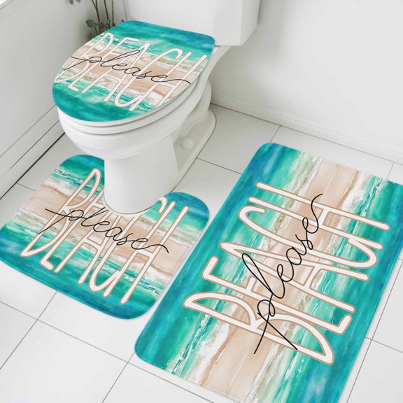 Summer Beach Bathroom Rugs Set Peace Ocean Waves Non Slip Absorbent Soft Bath Mats 3 Piece Set with Bathroom Rug, U-Shaped Floor Mat, Toilet Seat Cover Large Size