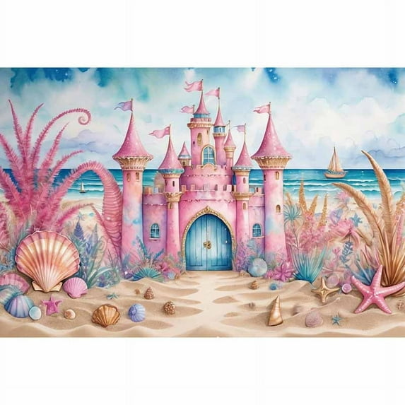 Summer Beach Birthday Party Backdrop Mermaid ss Castle Shell Sand Background Custom Candy Land Photography Props