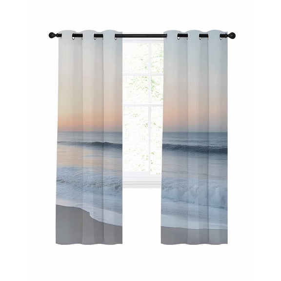Summer Beach Blackout Curtains 54 Inches Long for Bedroom, Coastal Nautical Seaside Ocean Thermal Insulated Room Darkening Black Out Window Curtain Panels Grommet Drapes for Living Room