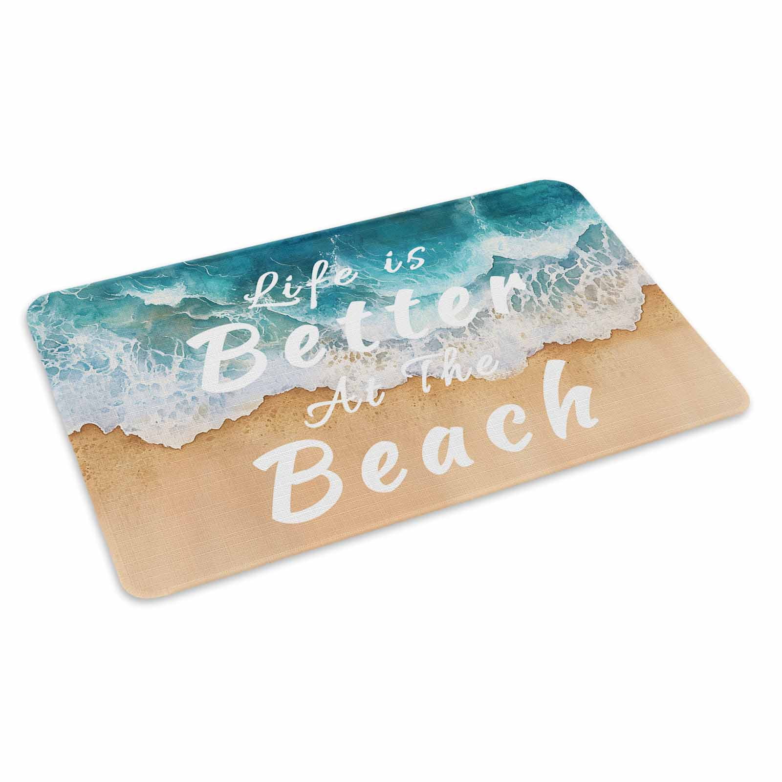 Summer Beach Blue Doormat Outdoor Entrance 16"x24", Life Is Better at The Beach Absorb Moisture Dirt Door Mats, Non-Slip Rubber Backing Floor Mats Indoor, Low-Profile Front Door Rugs