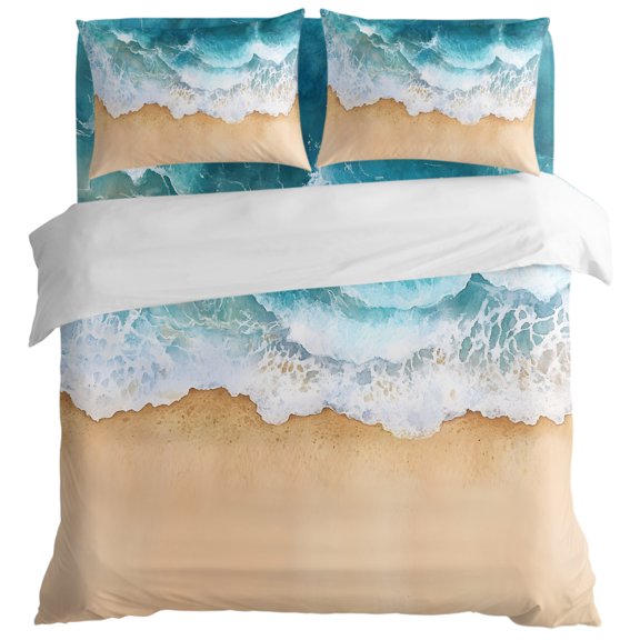 Summer Beach Blue Ocean King Size Bed Set,Water Ripple Seaside Sand Bedding for All Seasons,4 Pcs Bed Set with 1 Quiltcover (104"x90"),1 Sheet (108"x98"),2 Pillowcases (20"x36")