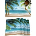 thumbnail image 1 of Summer Beach Blue Ocean Placemats Set of 4,Wipeable Washable Table Mats for Dining Tables,Coconut Tree Place Mats for Kitchen Event Party Tabletop Decor, 1 of 7