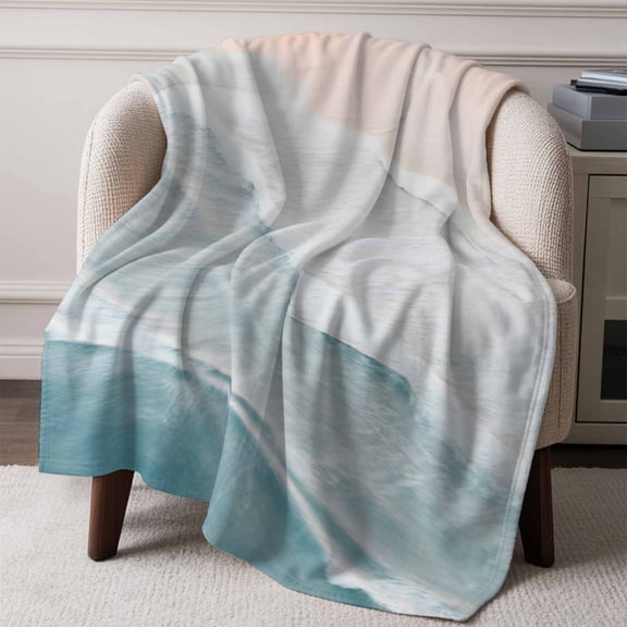 Summer Beach Blue Ocean Throw Blanket Flannel Fleece Throws, Coastal Waves Water Ripples Lightweight Super Soft Warm Blankets for Couch Sofa Bed All Season Use, 50x60 in