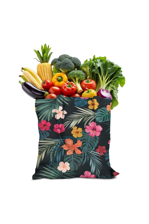 Summer Beach Canvas Tote Bag, Reusable Colorful Floral and Jungle Leaf Print Handbag, Lightweight Eco-Friendly Bag for Women’s Vacation or Shopping