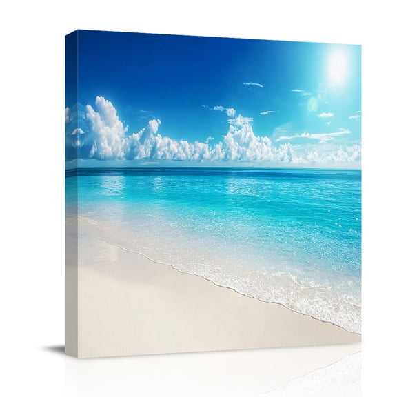Summer Beach Canvas Wall Art for Living Room, Blue Sky Cloud Ocean Sea View Poster Print Painting for Bedroom Office Home Decoration Wall Pictures Prepare To Hang 10"x10"