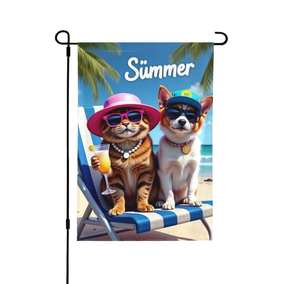 Summer Beach Cats And Dogs Garden Flag 12x18 Inch Double Sided – Fun Tropical Outdoor Yard Decoration For Porch, Lawn & Patio