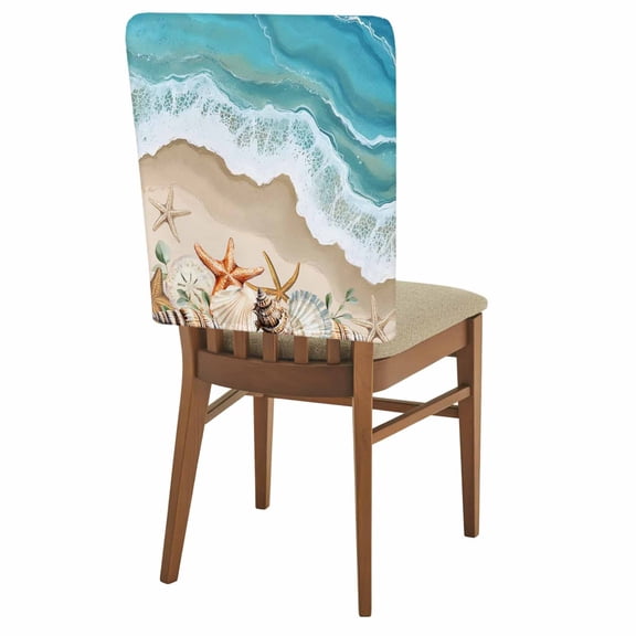 Summer Beach Chair Back Covers Set of 1, Spray Ocean Waves Stretch Dining Chair Back Slipcovers Removable Seat Cover for Kitchen Restaurant Hotel Cafe
