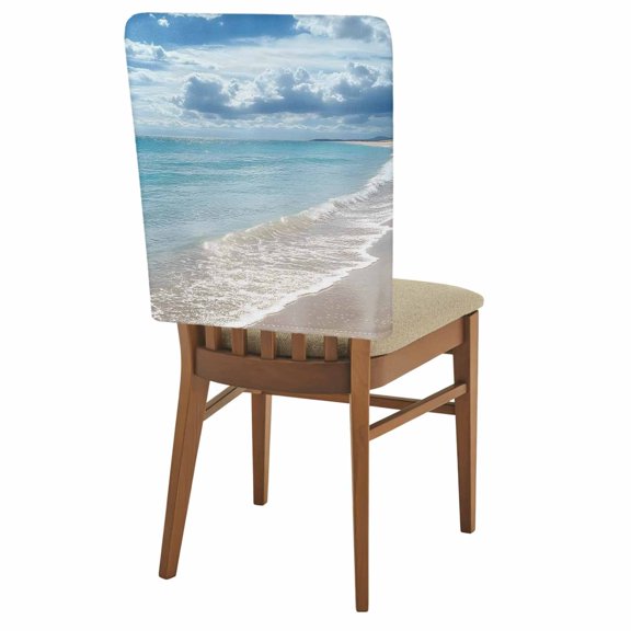 Summer Beach Chair Back Covers Set of 8, Ocean Waves Sky Cloud Stretch Dining Chair Back Slipcovers Removable Seat Cover for Kitchen Restaurant Hotel Cafe