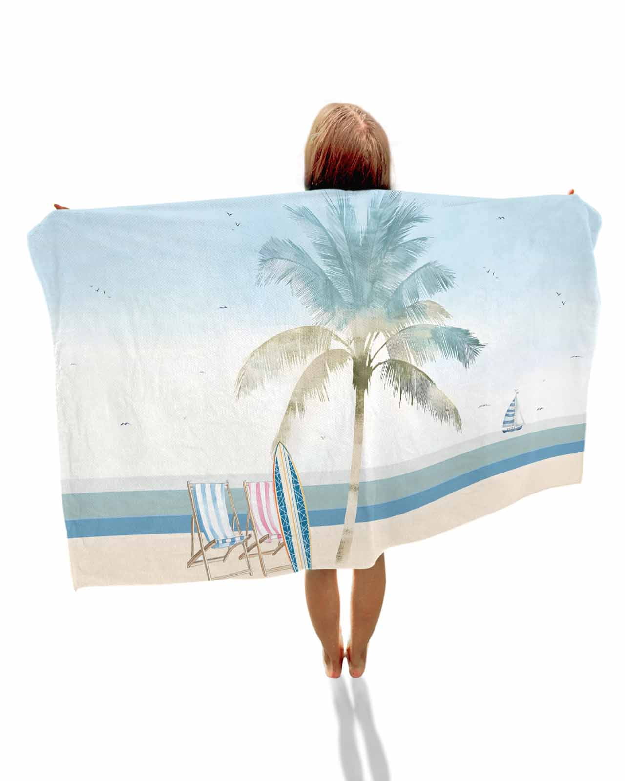 Summer Beach Chair Beach Towels Oversized Super Absorbent, Coastal Palm Trees Canoeing Lightweight Bath Towel Quick Dry Sets For Bathroom/Pool/Rv Camping/Beach Play/Gym Room/Picnic 23"x47"