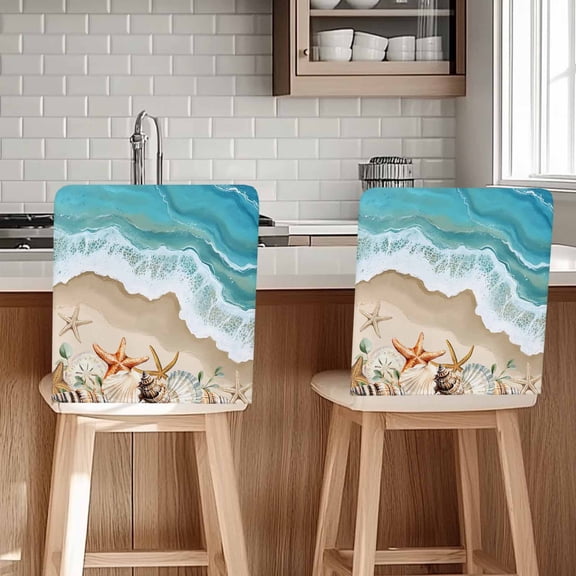Summer Beach Chair Covers Set of 1 Spray Ocean Waves Chair Back Covers Stretch Removable Washable Chairs Slipcovers Chair Protector for Dining Room Kitchen Party Decor