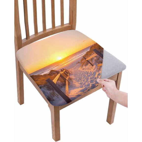 Summer Beach Chair Seat Covers for Dining Room Stretch Chair Seat Covers Set of 2, Sunset Nautical Ocean Sea Chair Seat Protector Cushion Slipcovers for Kitchen Restaurant Office
