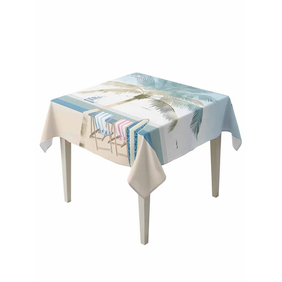 Summer Beach Chair Table Cloth, Coastal Palm Trees Canoeing Waterproof Tablecloth for Square Tables, Reusable Washable Fabric Table Cover for Restaurant Kitchen Dining Tables 54"x54"