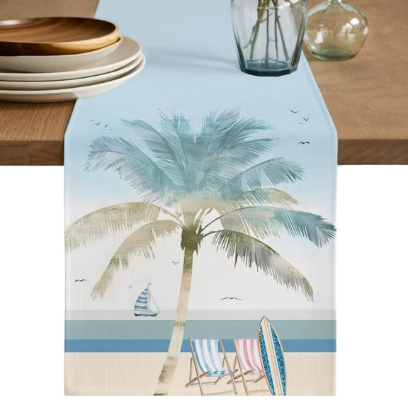 Summer Beach Chair Table Runner 72 Inches Long, Dining Table Runners Dresser Scarves, Coastal Palm Trees Canoeing Kitchen Coffee Tablerunner for Tabletop Party Birthday Holiday Wedding 13"x72"