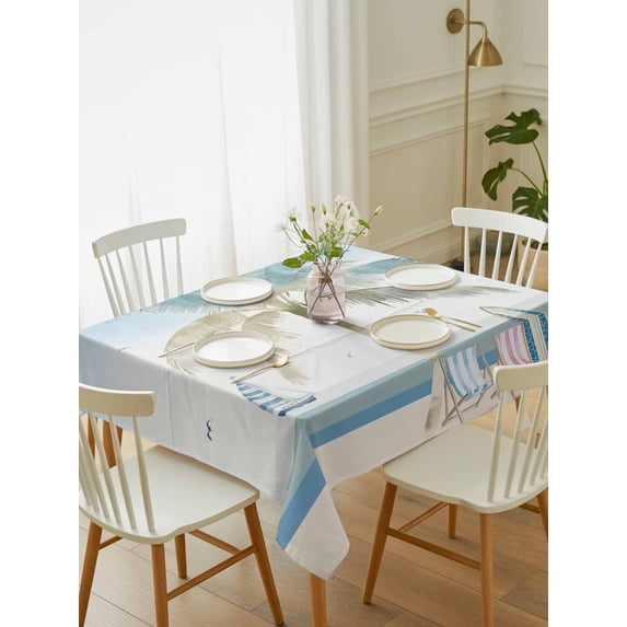 Summer Beach Chair Tablecloth Rectangle Table Cloth 52x70 ,Waterproof Outdoor Table Cloth Covers Decorative Table Protector ,Coastal Palm Trees Canoeing Washable Table Cover for Kitchen Dinning Party