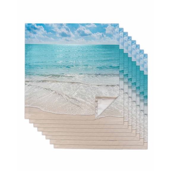 Summer Beach Cloth Napkins Washable Set of 8, Blue Coastal Ocean Seaside Nautical Reusable Dinner Table Napkins Cloth Bulk for Weddings Kitchen Restaurants Hotel Events Parties 20 x 20 Inch