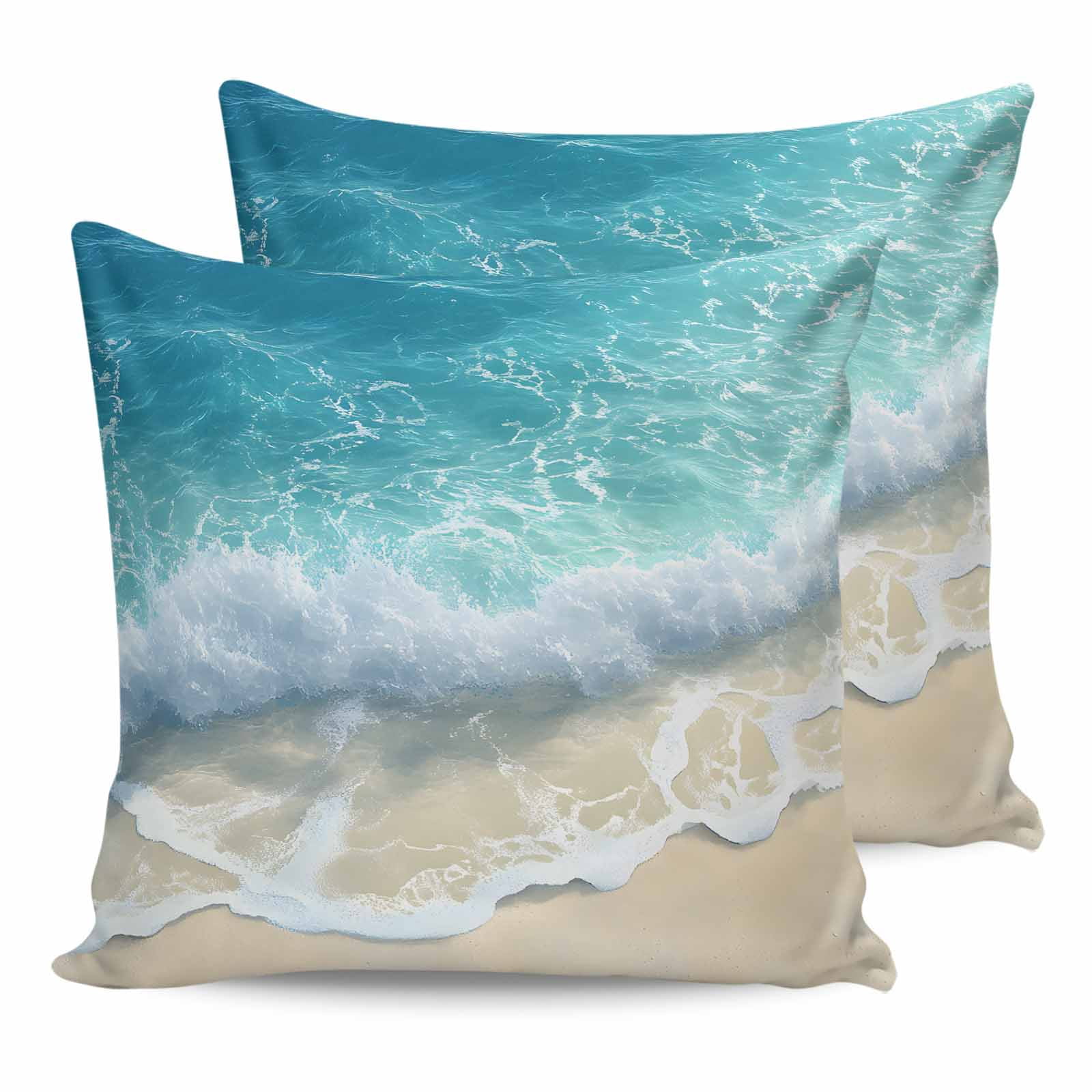 Summer Beach Coastal 24x24 Pillow Covers Set of 2, Watercolor Seaside Waves Ocean Throw Pillow Covers Decorative Couch Cushion Case, Microfiber Square Pillowcases for Bedroom Car Living Room