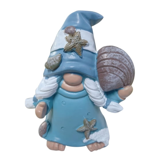 Summer Beach Coastal Resin Figurine, Ocean Themed Gnome Statue with Seashell Starfish Decor, Indoor Tabletop Desktop Ornament for Home Bathroom Pool Decor, 1 Pack