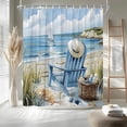 thumbnail image 1 of Summer Beach Coastal Shower Curtain Blue Sea Ocean Landscape Beachy Recliner Chair Hat Starfish Hawaii Scenery Waves Seaside Bath Curtain Fabric Bathroom Accessories Decor with Hooks, 1 of 7