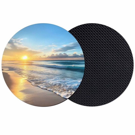 Summer Beach Coasters Set of 2, Soft Absorbent Coasters for Drinks, Sunset Ocean Coastal Nautical Non-Slip Cup Coaster Mat with Rubber Bottom for Home Kitchen Desk Coffee Bar Table Decor 4"