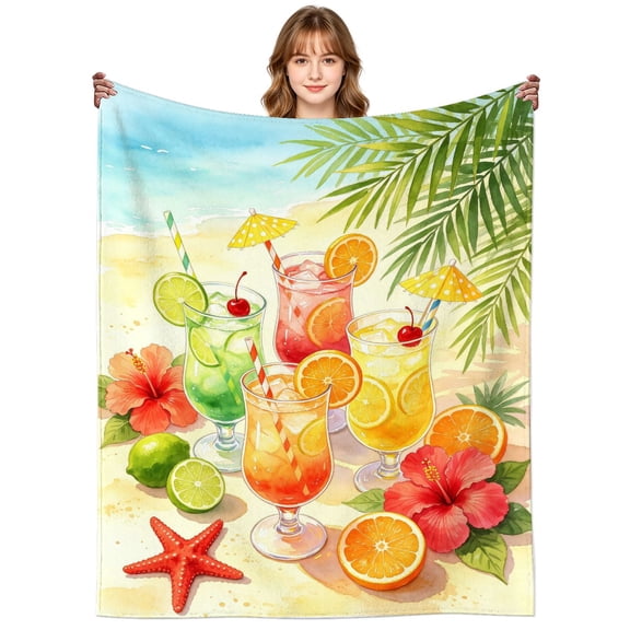 Summer Beach Cocktail Blanket Gifts for Women Men Adults,Soft Lightweight Tropical Holiday Cocktails Throw Blankets for Beach Couch Party Decor 50x40 Inch