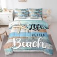 thumbnail image 1 of Summer Beach Comforter Set 7 Pieces, Tropical Beach Life Bed Set Full, Blue Wooden Plank Bedding with 1 Comforter,1 Fitted Sheet,1 Flat Sheet,2 Pillowcases,2 Throw Pillow Cover, 1 of 5