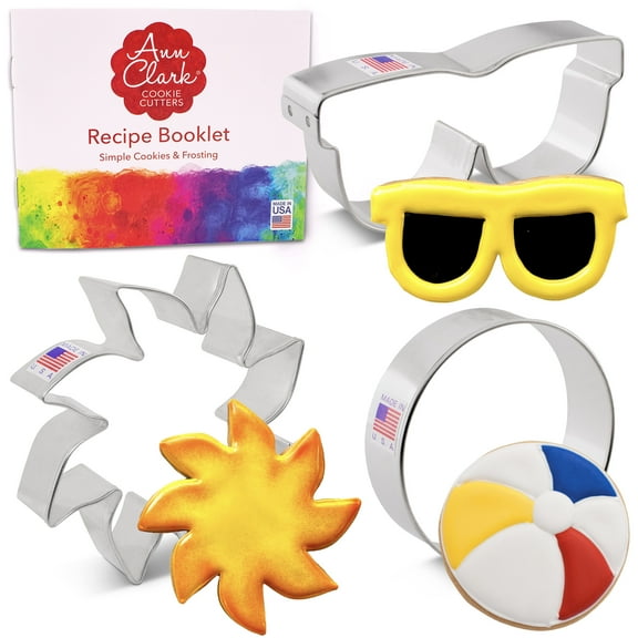 Summer Beach Cookie Cutters 3-pc Set Made in USA by Ann Clark, Sun, Sunglasses, and Beach Ball