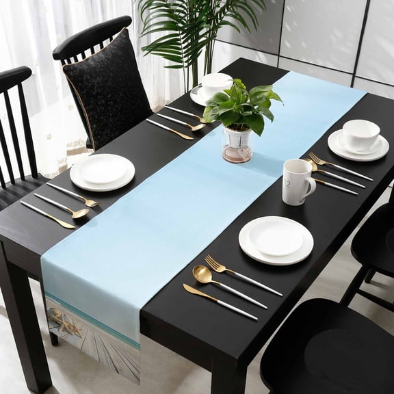 Summer Beach Cotton Linen Small Table Runner 13 x 36 inch Ocean Coastal Starfish Seashells Blue Sky Non-slip Rectangular Dining Table Decor for Wedding Party Holiday Dinner