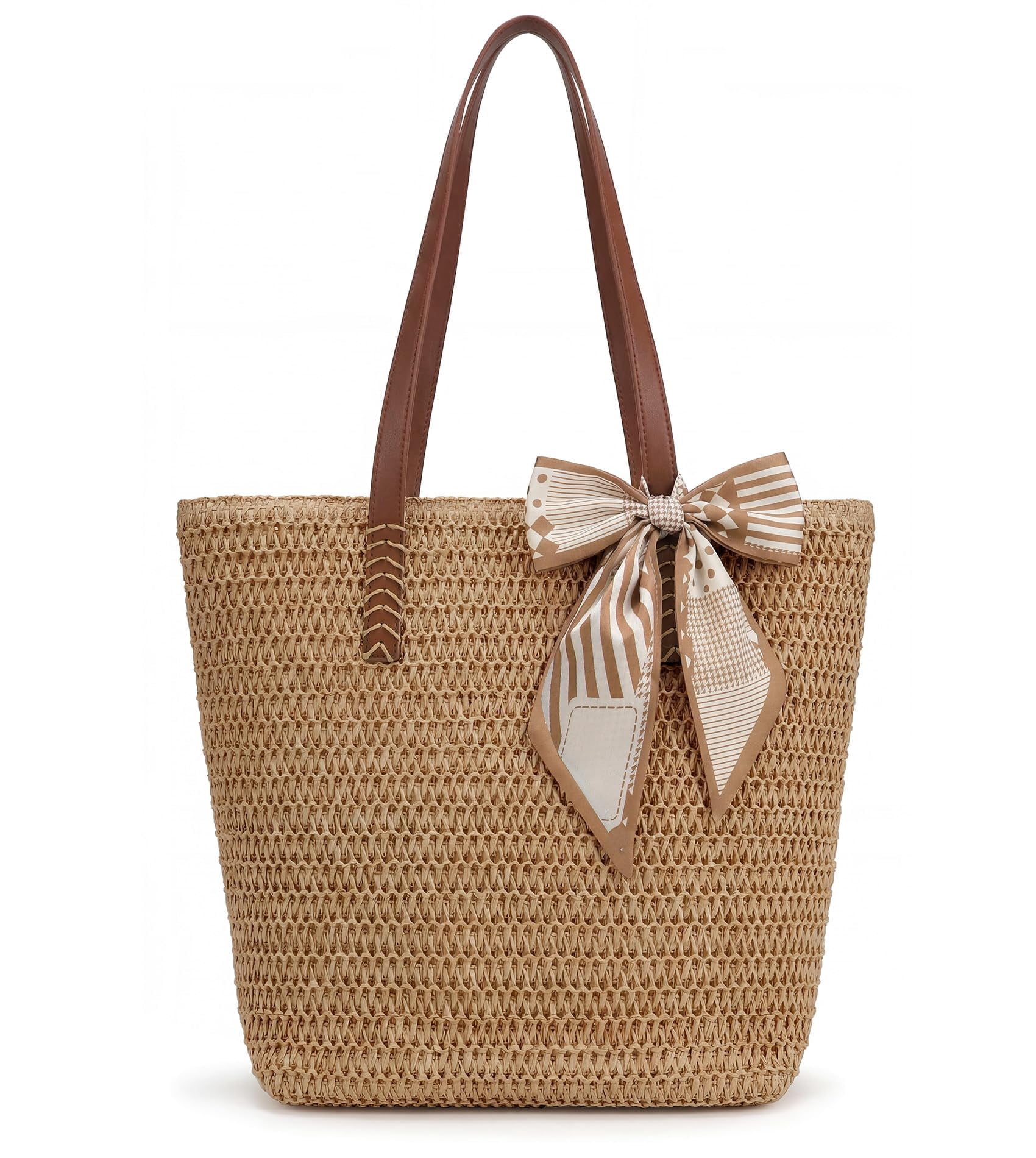 Summer Beach Crochet Bags for Women Knit&Straw Woven Tote Soft Fabric Boho Shoulder Bag for Vacation Shopping