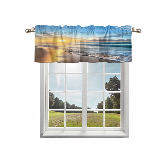 Summer Beach Curtain Valance for Windows/Living Room/Kitchen/Bathroom/Café, Short Rod Pocket Tier Curtain Window Treatment Panel Sunset Ocean Coastal Nautical Topper Curtain 42''x12''