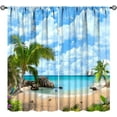 thumbnail image 1 of Summer Beach Curtains, Tropical Island Coastal Landscape Ocean Plam Trees Blue Sky Seaside Scene Blackout Window Curtains for Cafe Kitchen Bedroom Bathroom, 84" W X 84" L, 1 of 6