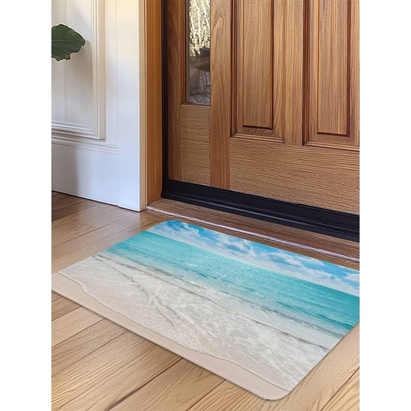 Summer Beach Door Mat Indoor Outdoor Entrance, Non Slip Small Rug for Kitchen Bathroom Entryway Rug, Blue Coastal Ocean Seaside Nautical Washable Doormat Floor Mat for Office 16x24 Inch
