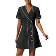 thumbnail image 1 of Summer Beach Dresses for Womens 2025 Plus Size Fashion Solid Color With Pockets Button Splicing Lapel Caregiver Dress Nurse Dress Work Midi Dress, 1 of 6