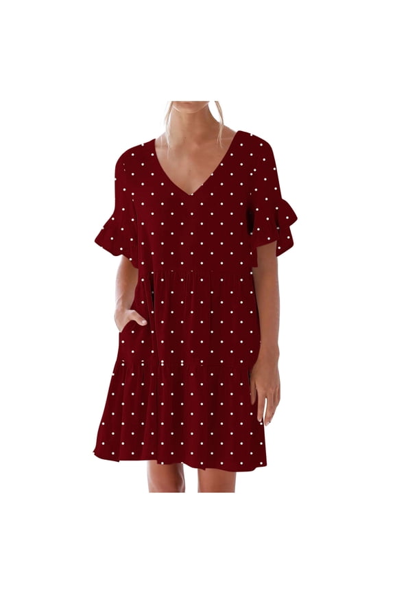 Summer Beach Dresses for Womens 2025 Plus Size Fashion Casual Sweet Cute V-Neck Dress Pocket Short Sleevele Ruffle Dress