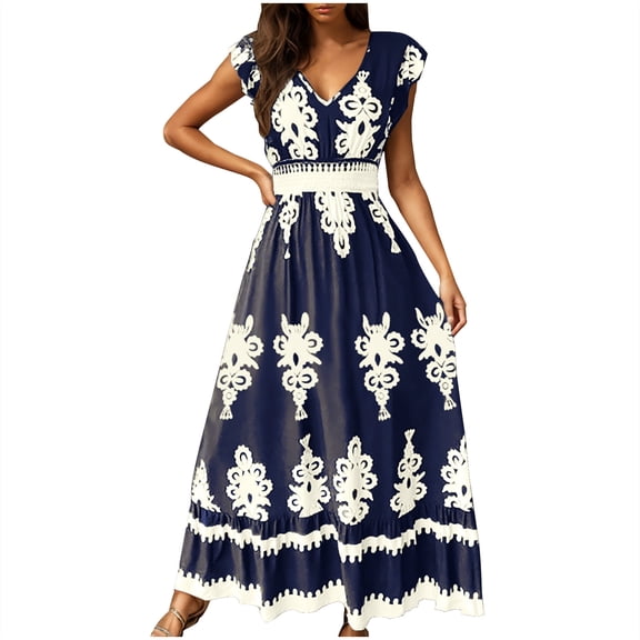 Summer Beach Dresses for Womens 2026 Fashion Plus Size Casual Beach Dress Holiday Print Dress