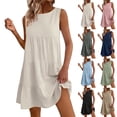thumbnail image 1 of Summer Beach Dresses for Womens 2026 Fashion Plus Size Casual Cotton and Linen Solid Color Loose Round Neck Sleeveless Mid Length Dress, 1 of 8