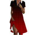 thumbnail image 1 of Summer Beach Dresses for Womens 2026 Fashion Plus Size Gradient Print V-neck Short Sleeve Loose And Comfortable Dress, 1 of 7