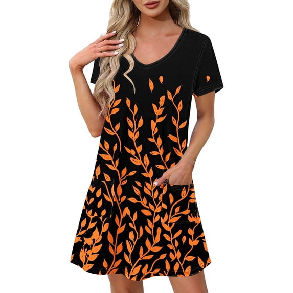 Summer Beach Dresses for Womens 2026 Fashion Plus Size Print Short-sleeved V-neck Casual Dress