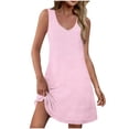 thumbnail image 1 of Summer Beach Dresses for Womens 2026 Fashion Plus Size Solid Color Casual Slim V-neck With Side Pockets And Long Skirt, 1 of 8