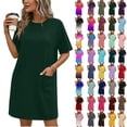 thumbnail image 1 of Summer Beach Dresses for Womens 2026 Oversize Fashion Casual Solid Color Short Sleeve Round Neck Bandage Dress Ladies Skirt, 1 of 7