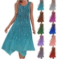 thumbnail image 1 of Summer Beach Dresses for Womens 2026 Plus Size Fashion Beach Printing Pockets Tank Round-Neck Sleeveless Tank Dresses, 1 of 8