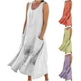thumbnail image 1 of Summer Beach Dresses for Womens 2026 Plus Size Fashion New Sleeveless Cotton And Linen Solid Color Round Neck Printed Long Dress, 1 of 9