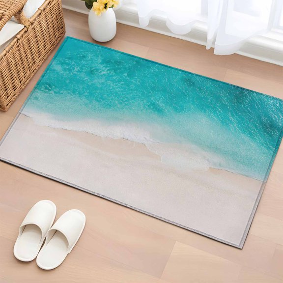 Summer Beach Entryway Rug 2'x3' Non Slip Front Door Mats, Teal Green Seaside Turquoise Ombre Entrance Rugs Indoor Outdoor Carpet, Washable Floor Mats Small Area Rug for Bedroom Kitchen