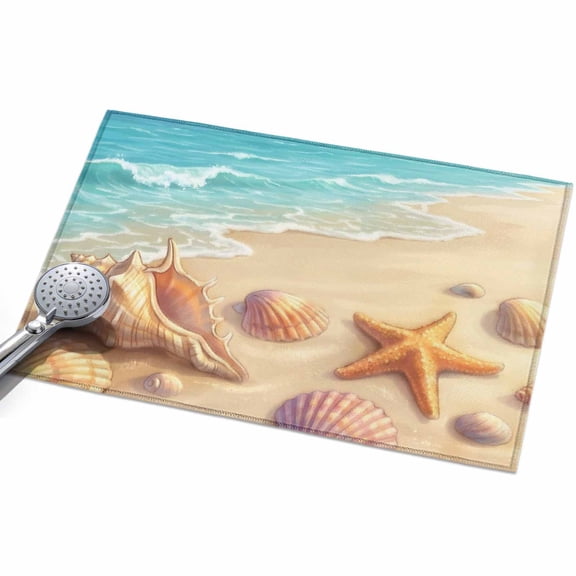 Summer Beach Entryway Rug 2x3ft Washable Non Slip Bathroom Rug Indoor Floor Front Door Mat Coastal Ocean Waves Sandy Conch Starfish Rectangle Area Rugs Carpet for Kitchen Office Dining Room Home
