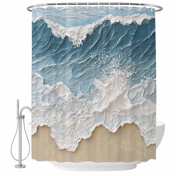 Summer Beach Fabric Shower Curtain Ocean Waves Washable Shower Curtains for Bathroom, Waterproof Bath Curtain with Hooks Home Decor 72x72in