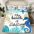 thumbnail image 1 of Summer Beach Fitted Sheet Blue Seahorse Queen Bed Sheets,Nautical Coastal Sheets Seashell Starfish Shell Coral Bedding Set,Ocean Decor（No Top Sheet）, 1 of 5
