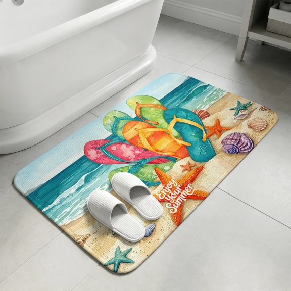Summer Beach Flip-flops Washable Area Rugs for Living Room Bedroom, Large Non Slip Indoor Floor Carpet Absorbent Low Pile Colorful Nautical Ocean Sand Door Mat Rugs for Bathroom Entryway 47.2"x63"